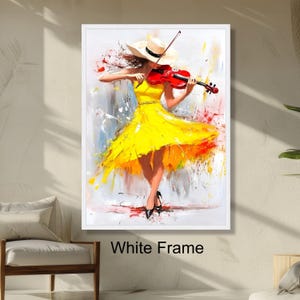 Vibrant Violinist in Yellow Dress Abstract Music Art, Woman Playing Violin Wall Art, Colorful Dance Decor, Artistic Home Decoration