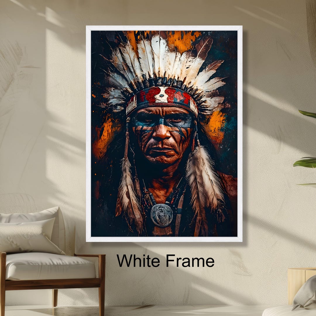 Native American Chief Portrait Wall Art, Tribal Headdress Decoration ...