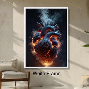 Fiery Anatomical Heart Glowing Medical Art, Surreal Human Heart Wall Decor, Modern Biology Abstract Heart Illustration
