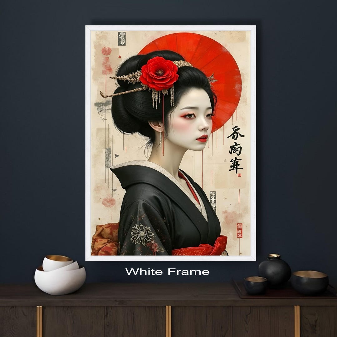 Elegant Geisha Portrait Canvas Wall Art, Japanese Traditional Woman ...