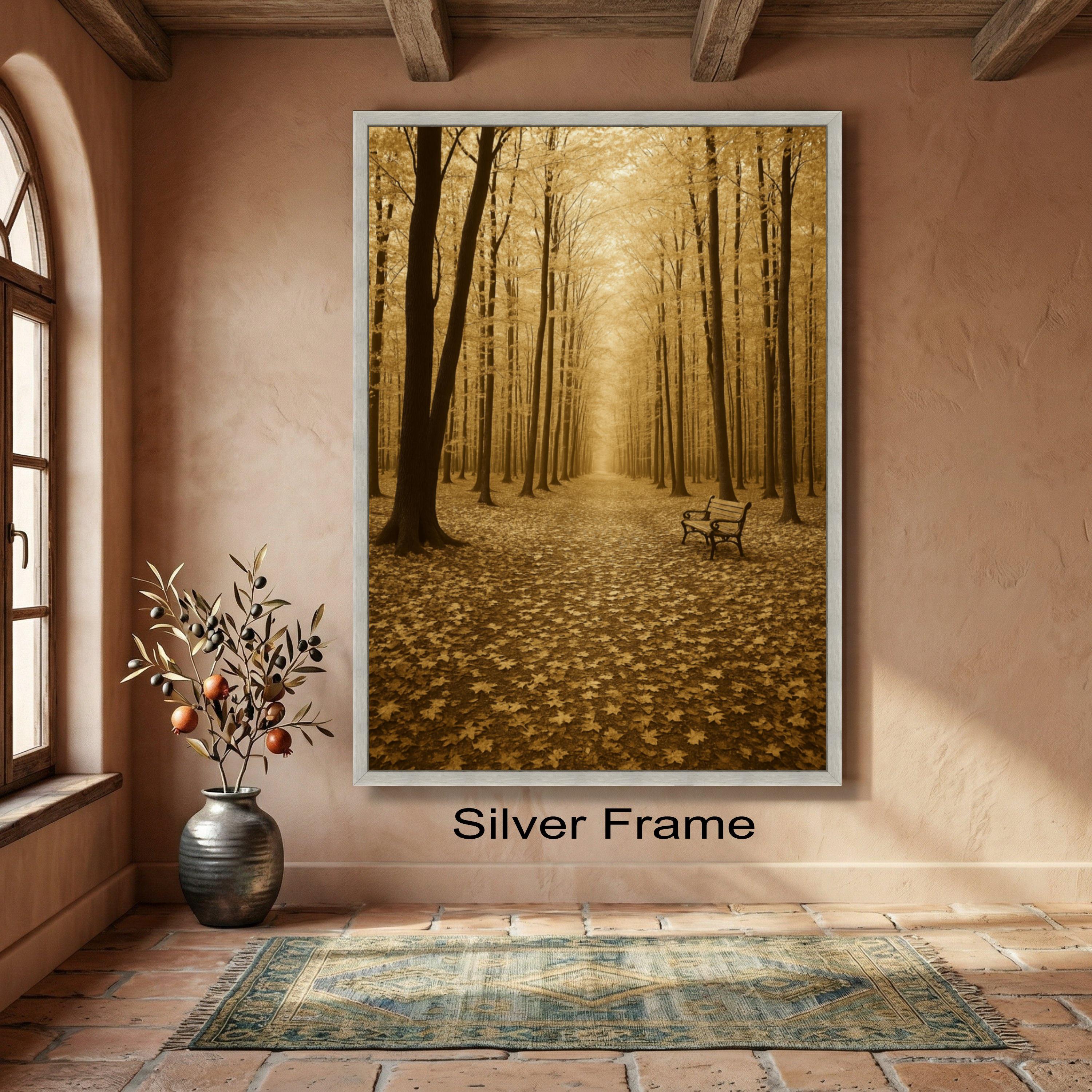 Autumn Forest Path Canvas Wall Art, Golden Leaves Walkway, Tranquil ...