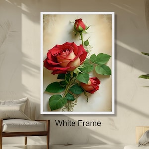 Elegant Red Rose Wall Art, Floral Bouquet Painting, Romantic Flower Decor, Botanical Print, Home Decoration Art