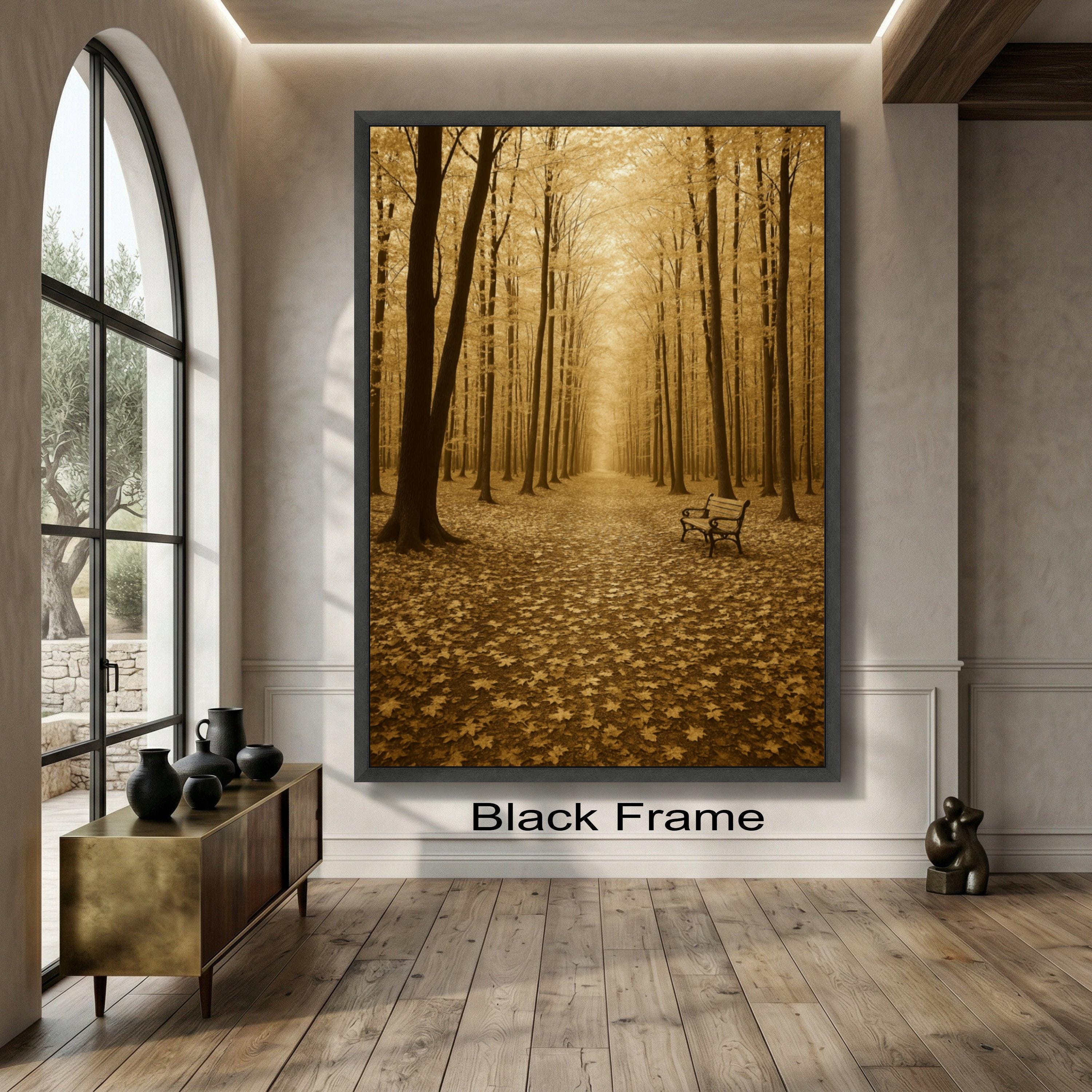 Autumn Forest Path Canvas Wall Art, Golden Leaves Walkway, Tranquil ...