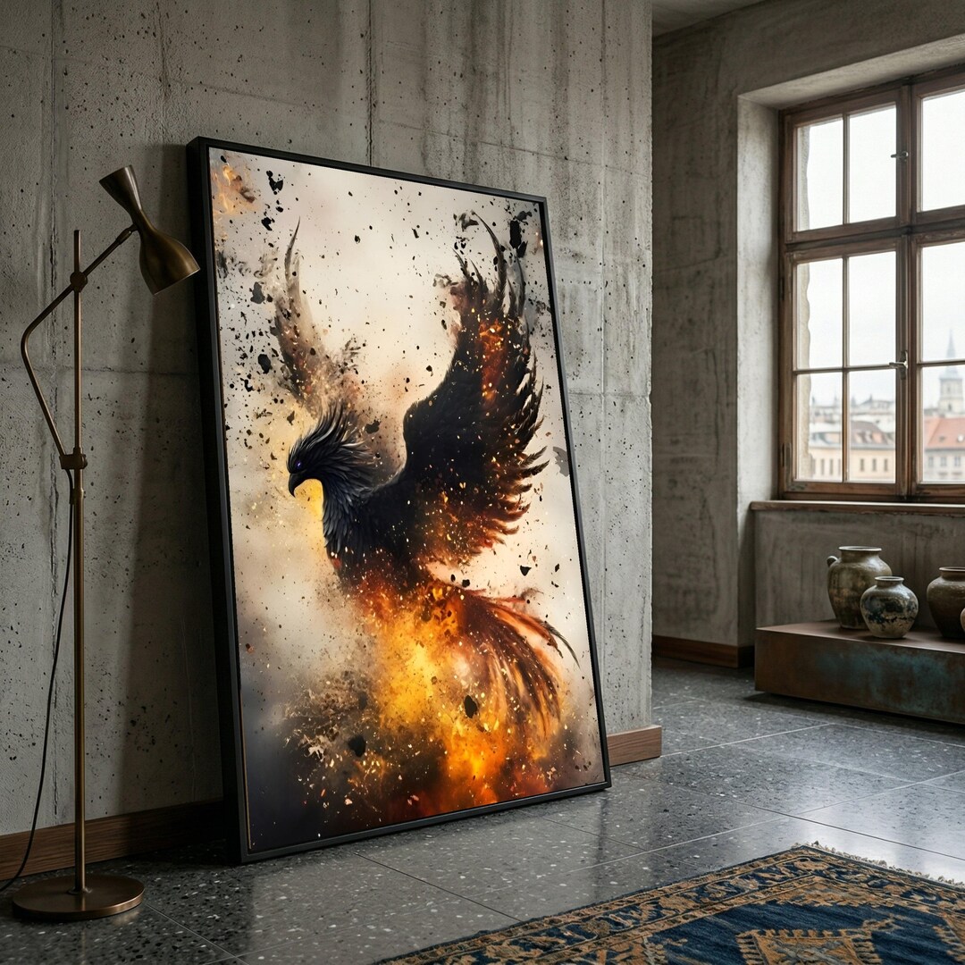 Fiery Phoenix Rising Canvas, Mythical Bird Wall Art, Flame Explosion ...