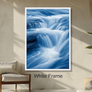Tranquil Blue Waterfall Flowing River Nature Art, Serene Stream Wall Decor, Calming Water Landscape Print, Modern Wall Art