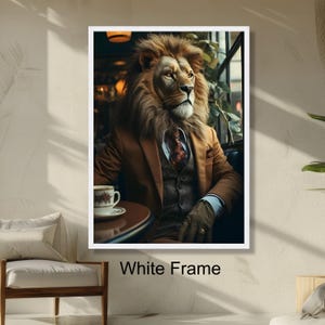 Majestic Lion Portrait, Dapper Suit Animal Wall Art, Gentleman Lion Painting, Modern Home Decor, Ready to Hang