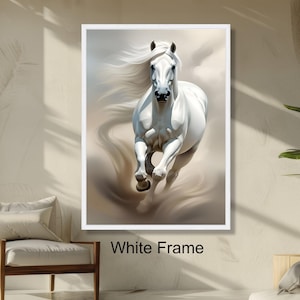 Majestic White Horse Running Dynamic Animal Wall Art, Equestrian Decor, Nature Modern Home Decoration