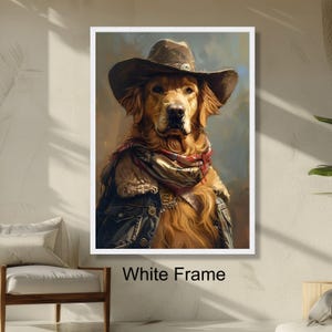 Western Golden Retriever Cowboy Dog Portrait Wall Art, Rustic Animal Decor, Canine Print, Ready to Hang Home Decoration