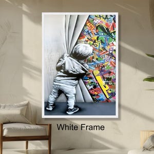 Curious Child Peeking, Urban Graffiti Art, Street Art Wall Decor, Contemporary Colorful Abstract Painting, Modern Home Decoration