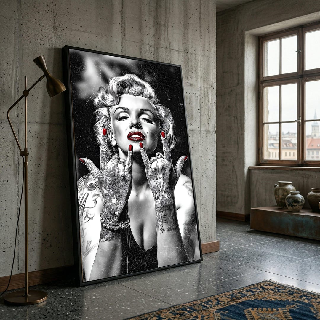 Marilyn Monroe Portrait Canvas, Black and White Pop Art, Red Accent ...
