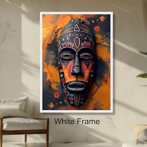 Tribal African Mask Wall Art, Ethnic Face Painting, Bold Abstract Cultural Decor, Modern Boho Wall Hanging, Ready to Hang