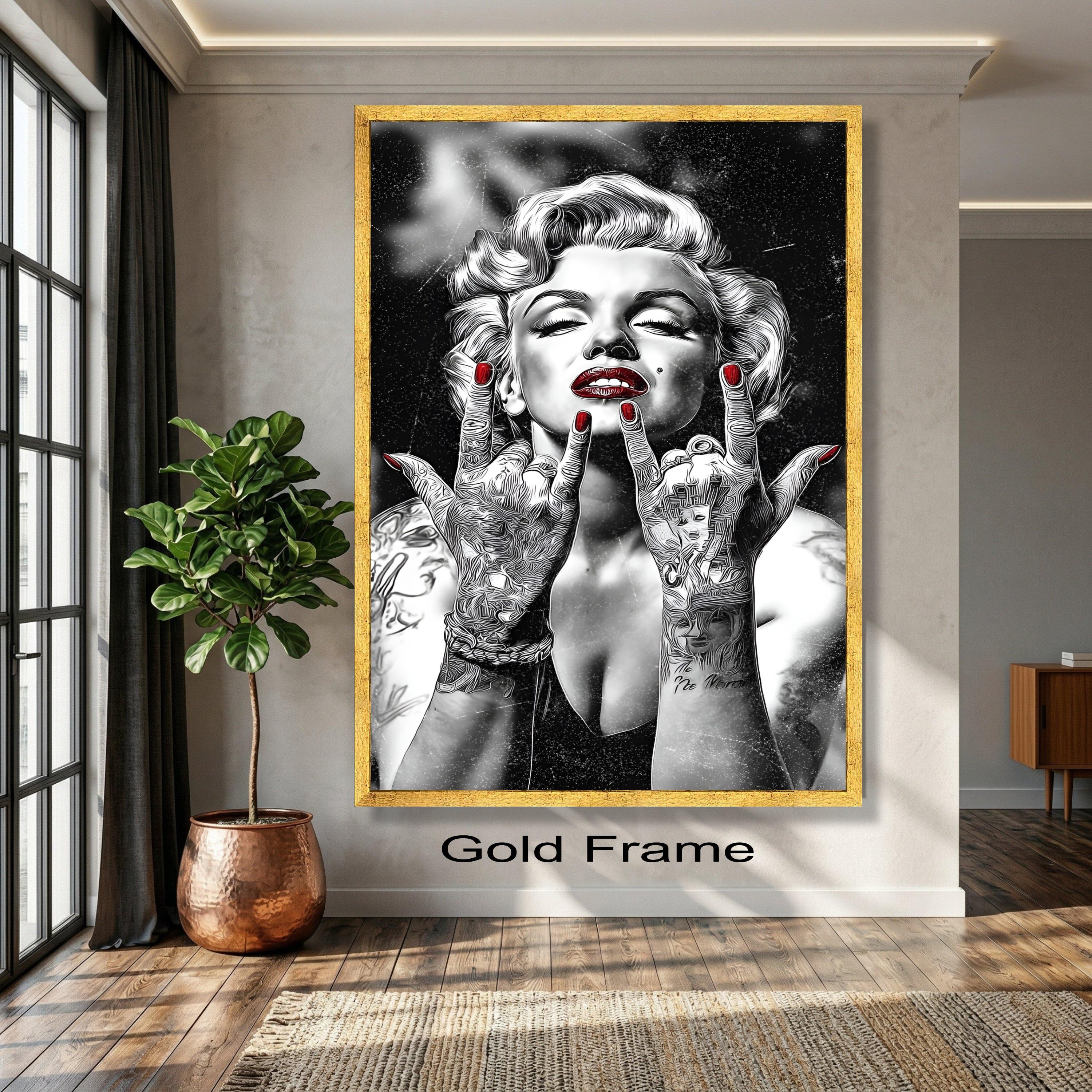 Marilyn Monroe Portrait Canvas, Black and White Pop Art, Red Accent ...