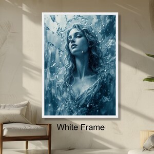 Ethereal Woman with Water Splash, Blue Artistic Portrait Surreal Wall Art, Modern Home Decoration, Dreamy Visual Print