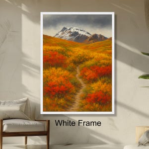 Autumn Mountain Trail Fall Foliage Landscape Wall Art, Colorful Nature Scene Rustic Home Decor, Vibrant Seasonal Painting