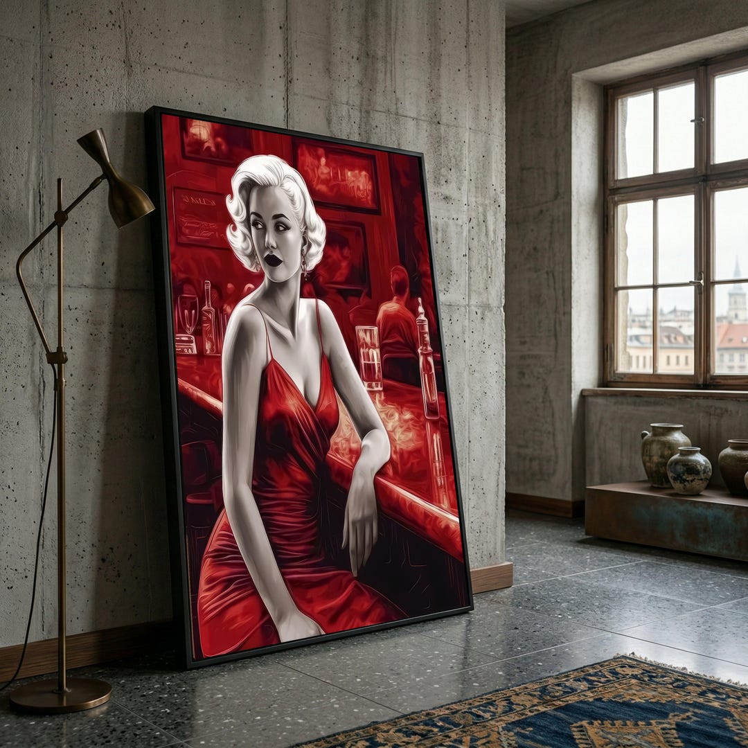 Elegant Woman Red Dress Canvas, Retro Glamour Portrait Wall Art ...