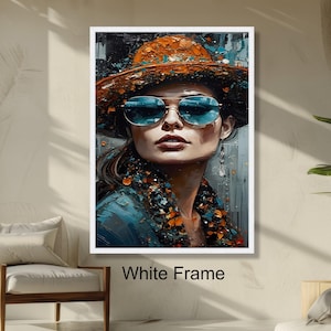 Modern Chic Woman Portrait Stylish Lady with Sunglasses, Painting Art, Fashion Wall Decor, Contemporary Home Decoration
