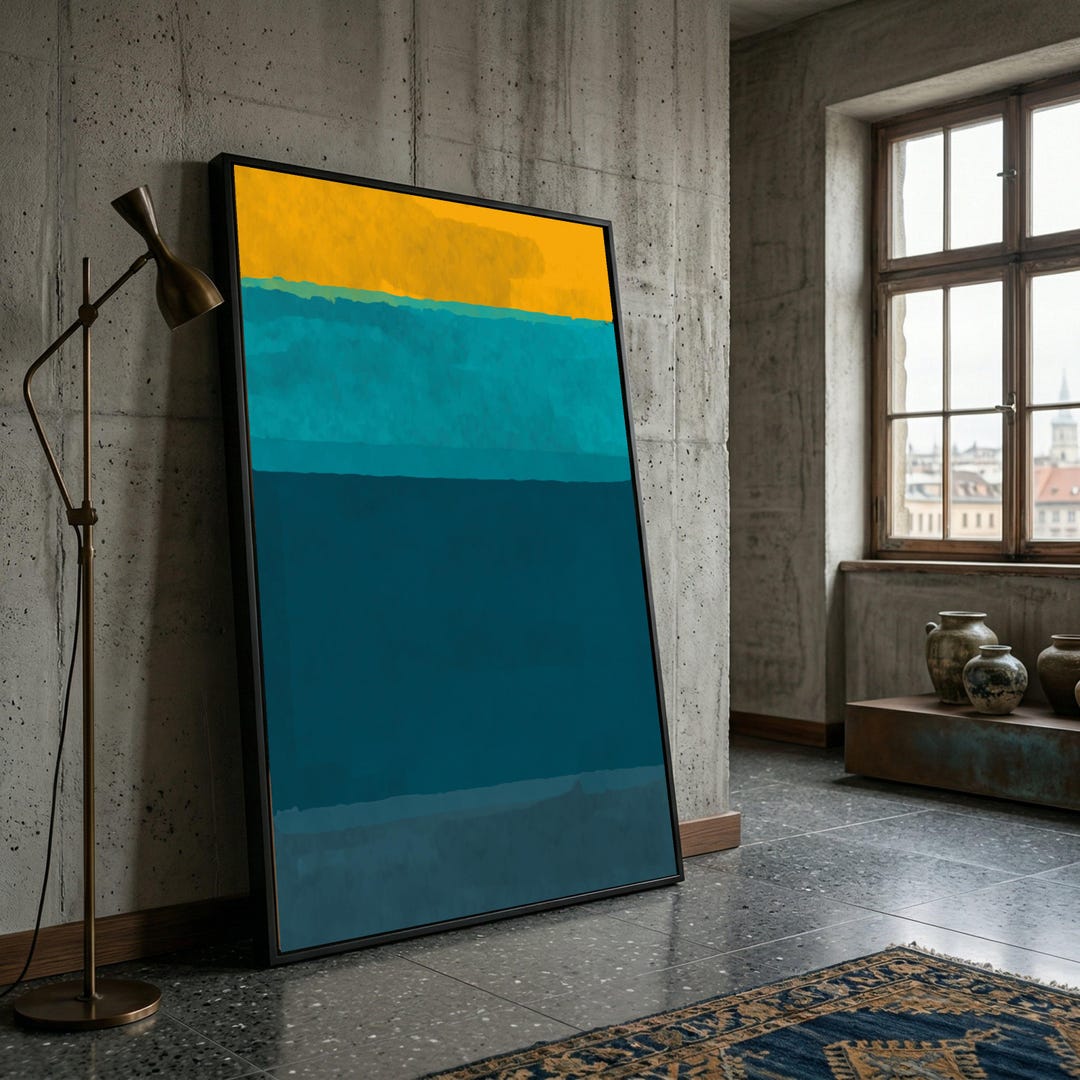 Abstract Color Block Canvas Wall Art, Modern Blue and Yellow Abstract ...