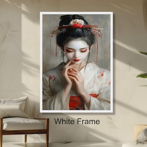 Elegant Geisha Portrait Japanese Woman Wall Art, Traditional Kimono Painting, Asian Culture Home Decor, Fine Art Print