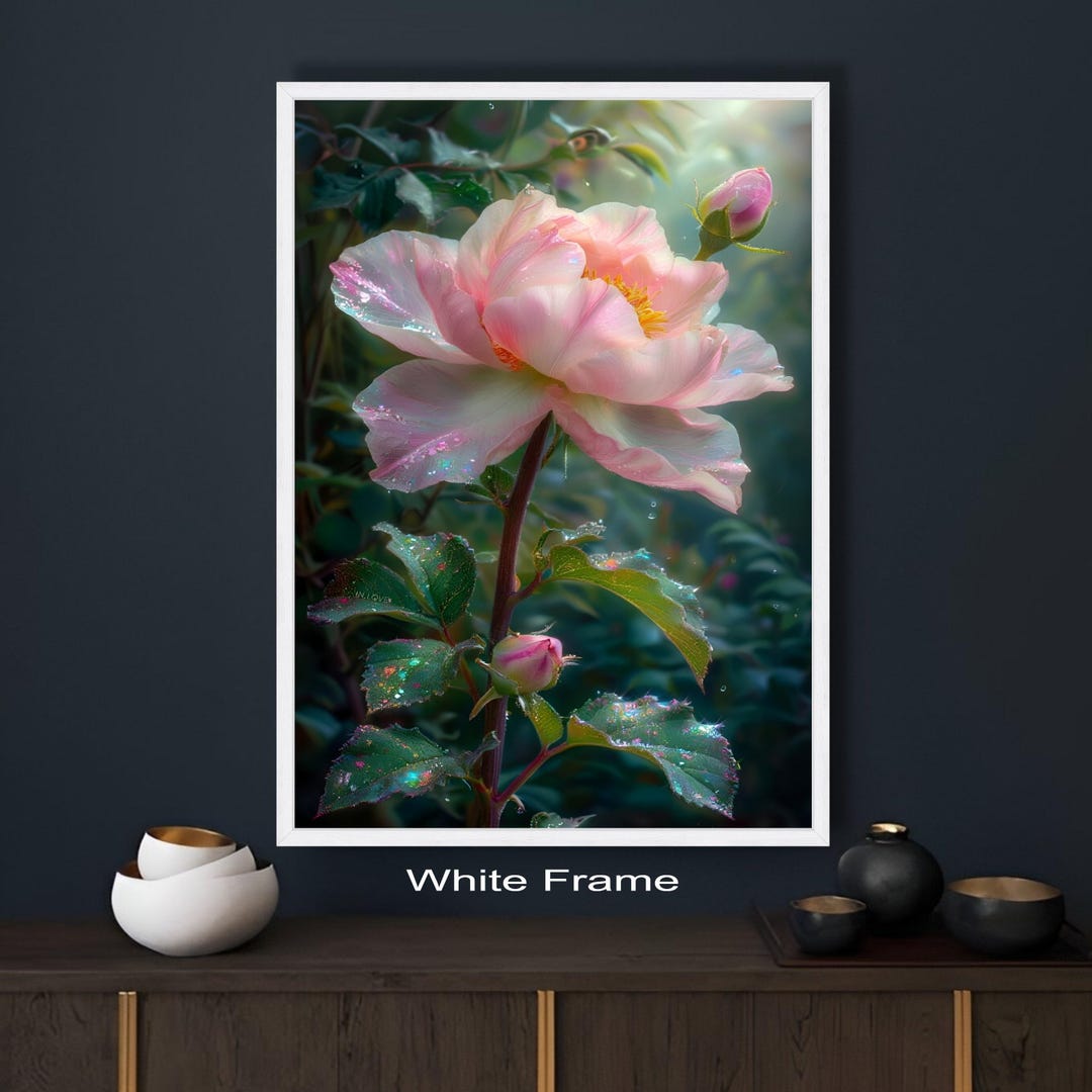 Soft Pink Rose Canvas Wall Art, Dewy Flower Close-up, Romantic Floral ...