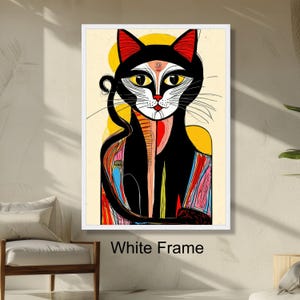 Modern Abstract Cat Wall Art, Colorful Feline Portrait, Contemporary Animal Painting, Vibrant Home Decor, Ready to Hang