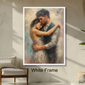 Romantic Embrace Painting, Couple Hug Intimate Love Wall Art, Soft Pastel Portrait, Emotional Decoration