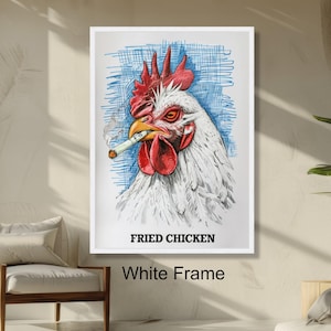 Edgy Rooster with Cigarette Art, Bold Chicken Illustration, Unique Farm Animal Wall Art, Modern Quirky Decor