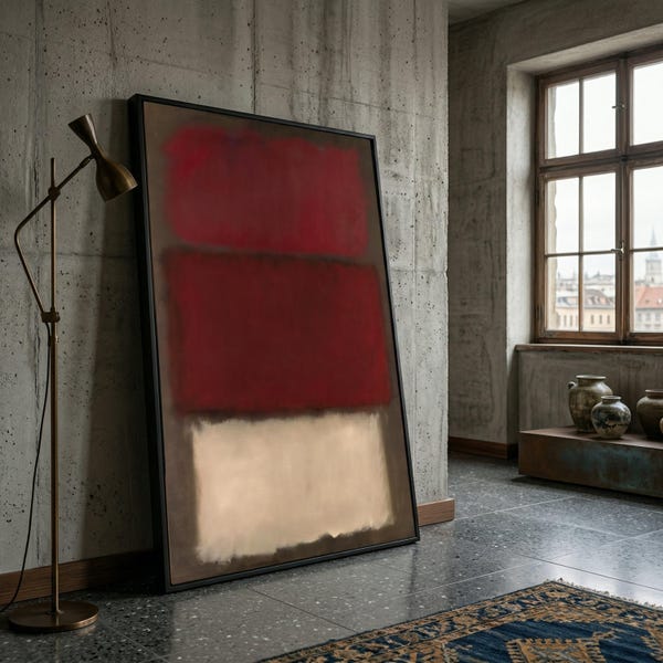 Abstract Red and Cream Blocks Canvas, Modern Minimalist Wall Art, Mark Rothko Style Canvas, Contemporary Home Decoration