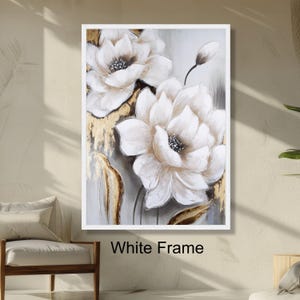 Elegant White Magnolia Flowers Neutral Floral Wall Art, Botanical Painting, Modern Home Décor, Ready to Hang Art