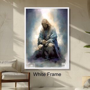 Praying Jesus Art, Spiritual Christian Wall Decor, Religious Inspirational Faith Prayer Artwork, Peaceful Home Decoration