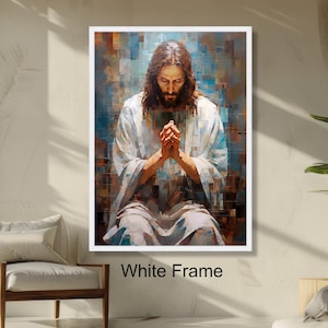 Praying Jesus Wall Art, Spiritual Religious Painting, Christian Home Decor, Inspirational Faith Artwork, Abstract Sacred