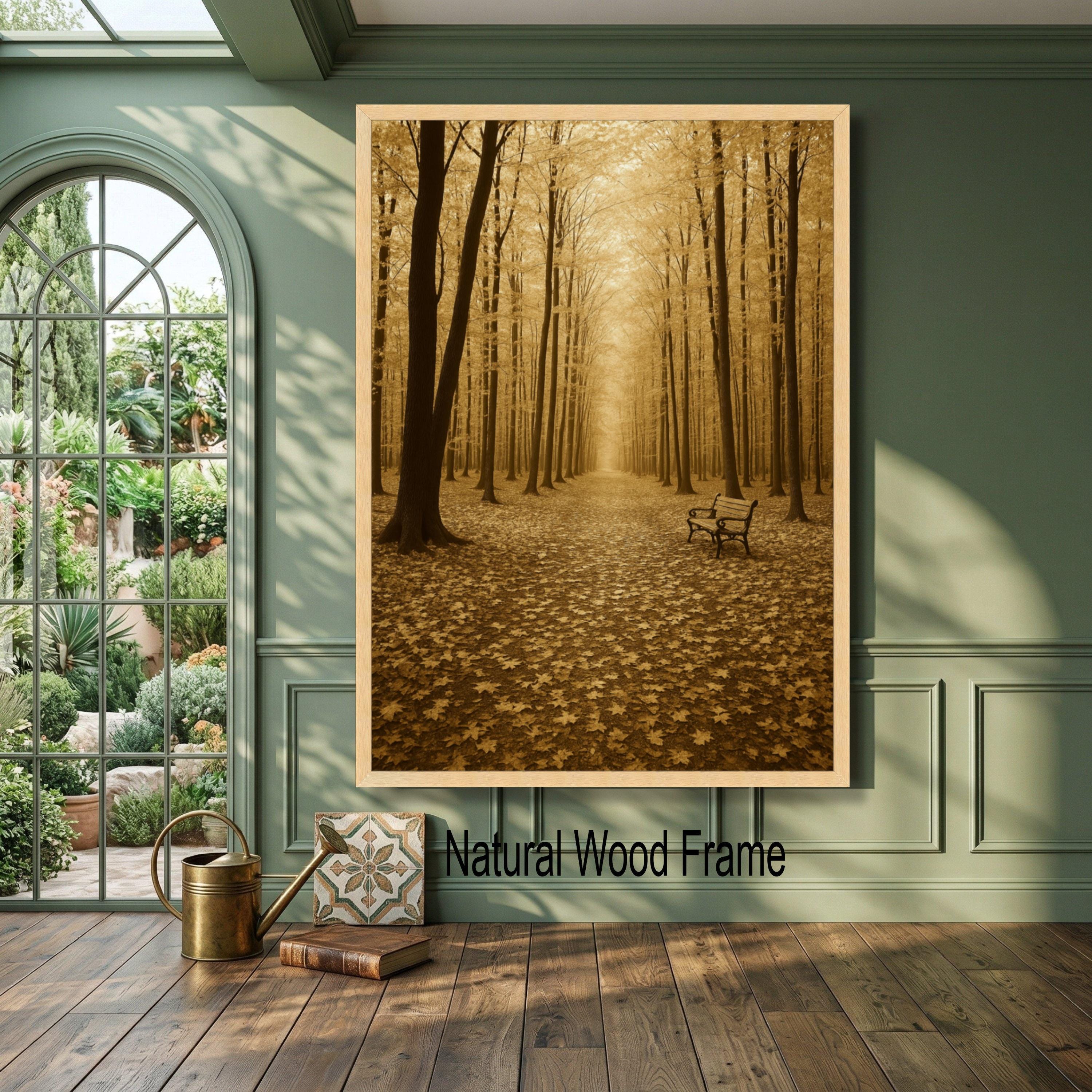 Autumn Forest Path Canvas Wall Art, Golden Leaves Walkway, Tranquil ...