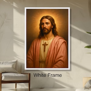 Jesus Christ Portrait Wall Art, Religious Christian Sacred Heart Painting, Spiritual Home Decoration, Inspirational Wall Art