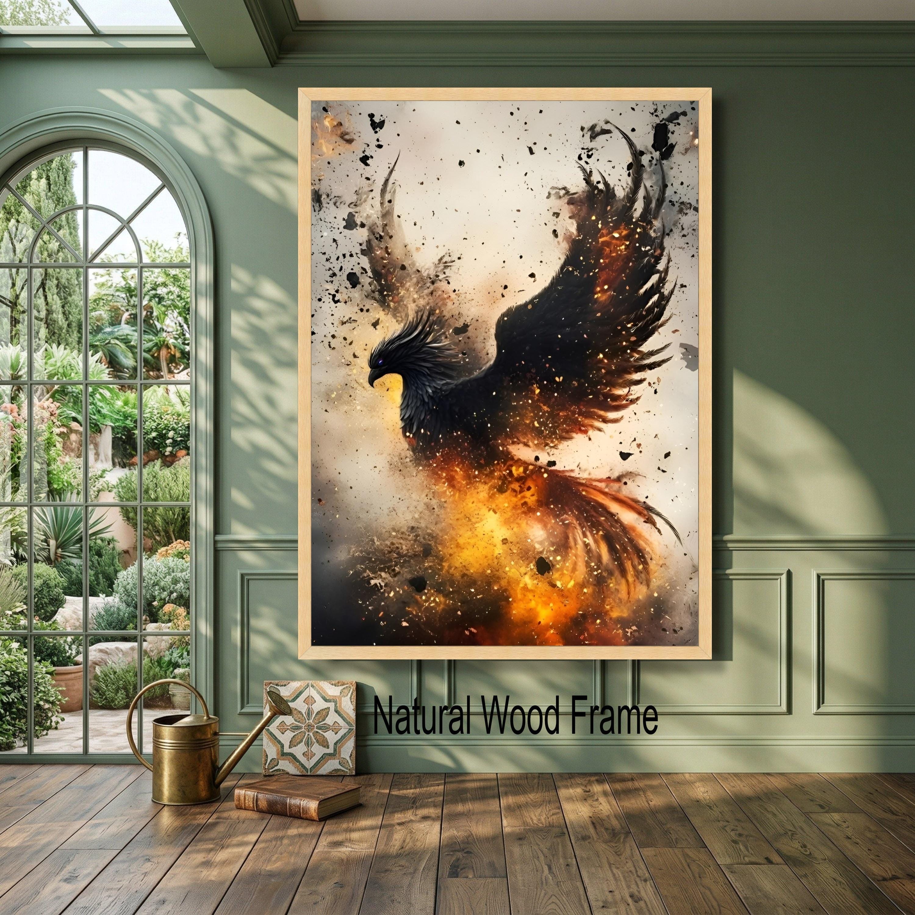 Fiery Phoenix Rising Canvas, Mythical Bird Wall Art, Flame Explosion ...