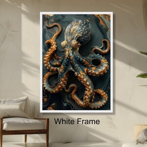 Abstract Octopus Wall Art, Ocean Marine Life Decor, Sea Creature Metallic Gold Accents, Nautical Theme Art, Modern Coastal Wall Decoration