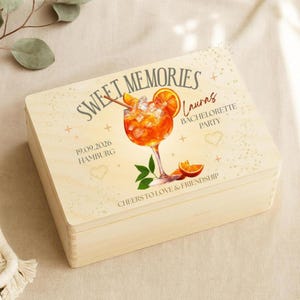 Braut Geschenk JGA – Personalisierte Holzkiste Spritz Design – Erinnerungskiste / Erinnerungsbox Junggesellinnenabschied – JGA Geschenkidee