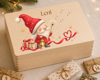 Adventskalender zum Befüllen – personalisierte Holzkiste mit Namen & Wichtel für Mädchen