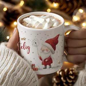 Niedliche Wichtel Tasse für heiße Schokolade Tee oder Kaffee als Weihnachtsgeschenk