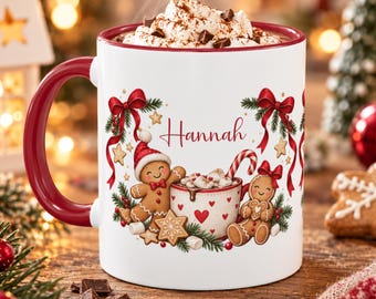 Personalisierte Weihnachtstasse für Kinder mit Namen – Tasse mit Lebkuchenmann – Weihnachtsgeschenk für Mädchen