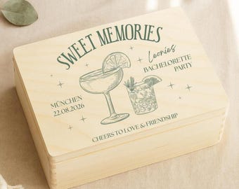 Personalisierte Holzkiste für JGA – Braut Geschenk mit Deckel – Erinnerungskiste / Erinnerungsbox Junggesellinnenabschied, JGA Geschenkidee
