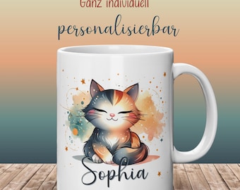 Personalisierte Katzen Tasse – Geschenk mit Namen für Katzenliebhaber & Kinder