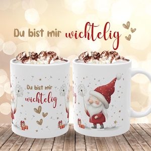 Süße Weihnachtstasse mit Wichtelmotiv und der Aufschrift "Du bist mir wichtelig".
