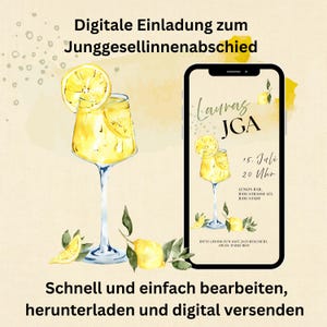 Einladung JGA Limoncello digital Team Braut Einladung Vorlage Handy Junggesellinnenabschied Frauen JGA Hochzeit Party JGA planen Mädelsabend