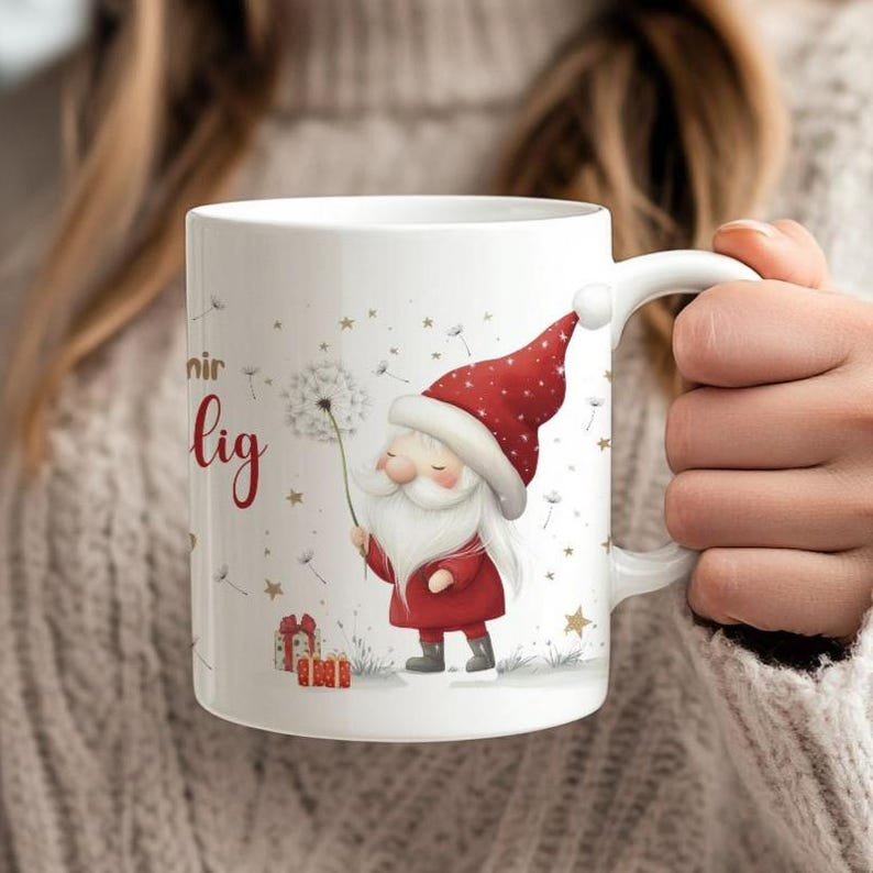 Hochwertige Keramiktasse mit Wichtel Design ideal als Weihnachtsgeschenk für Erwachsene
