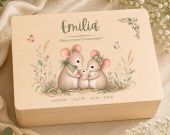 Erinnerungskiste Baby personalisiert – Holzkiste mit Namen, Geschenk zur Geburt