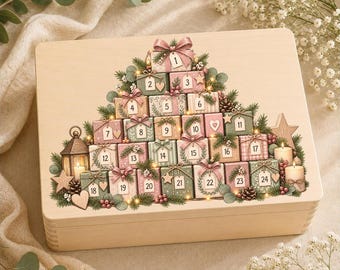 Adventskalender zum Befüllen – Holzkiste für Frauen & Erwachsene, personalisierbar