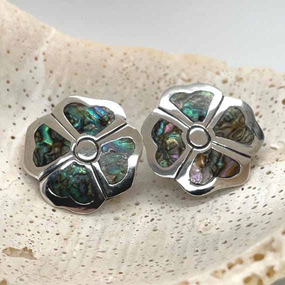 Vintage Taxco Sterling Silver Abalone Four-Leaf Clover Earrings – Marked A.C.