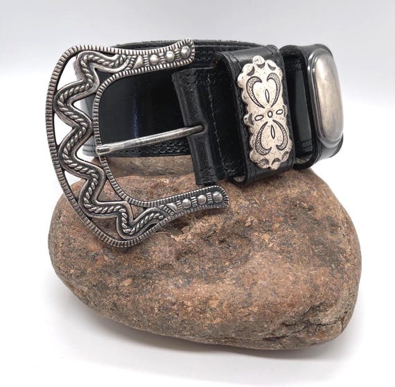Vintage Streets Ahead Black Leather Belt With Antiqued  display picture 1