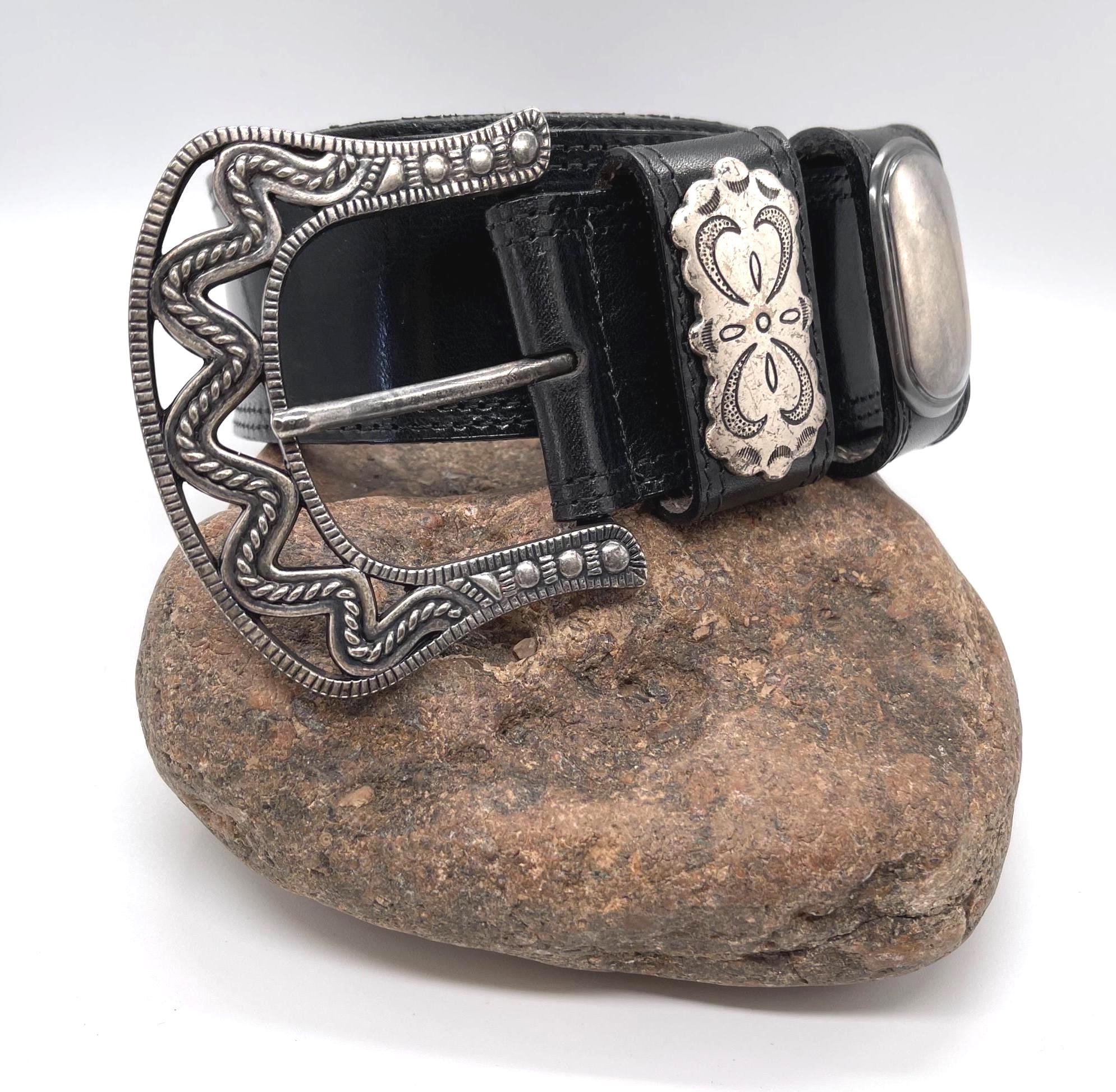 Vintage Streets Ahead Black Leather Belt With Antiqued  display picture 3
