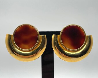 Pendientes de clip estilo botón, de cristal marrón y dorado brillante estilo vintage – Elegancia de pasarela
