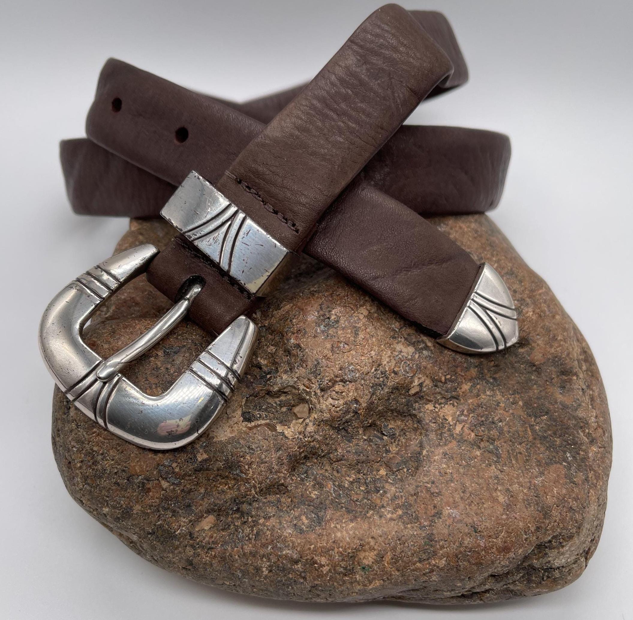 Genuine Leather Braided Brown Leather Belt, Leather Buckle, 34, Made in Uruguay 1967 Brown Woven Leather Belt Silver Tone Buckle Sz 34 1-3/8  main image 3